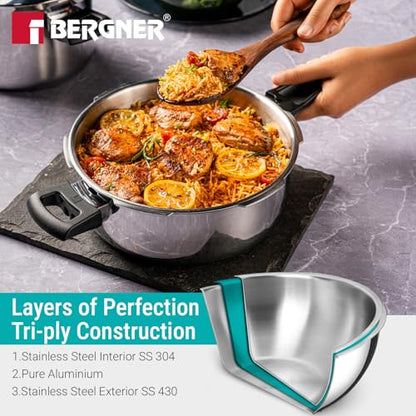 Image 5 of BERGNER Argent Classic Triply Stainless Steel Outer Lid Pressure Pan 3.5 Liters
