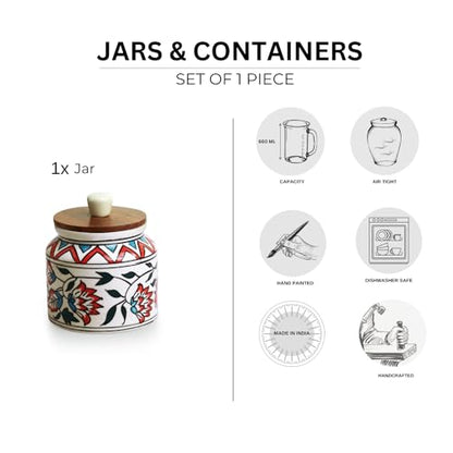 Image 5 of ExclusiveLane Persian Floral Multi Utility Storage Ceramic Jar with Wooden Lid 660 ml