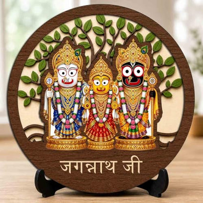 Image 1 of Default Title for the product Jagannath Balabhadra Subhadra Table Top Wooden Idol/Murti for Mandir Decoration, Office Desk & Festive Gift - 5x5 Inch