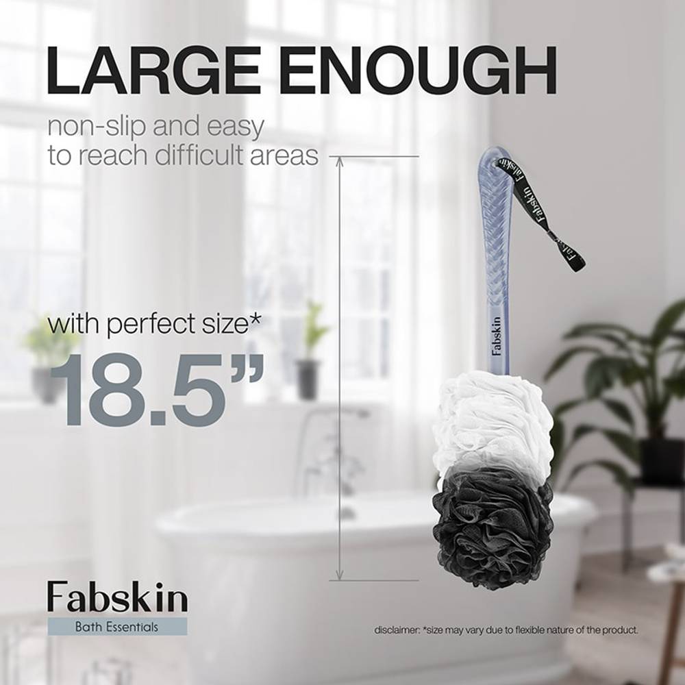 Image 5 of Fabskin Loofah Duo Pack- Bath Brush With Long Handle & Round Loofah- For Men & Women- Black & White