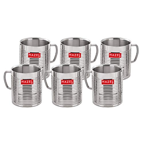 Image 2 of HAZEL Stainless Steel Double Wall Coffee Mug Set of 6, 300 ml