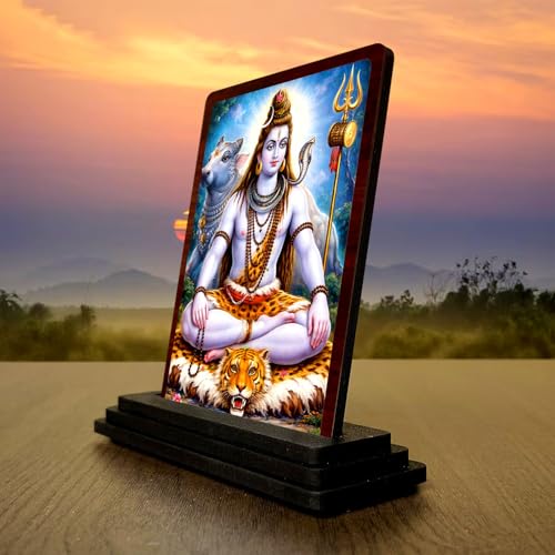 Image 3 of 4x5 Inch Lord Shiva Wooden Idol with HD Print | Calm Energy Desk & Temple Decor