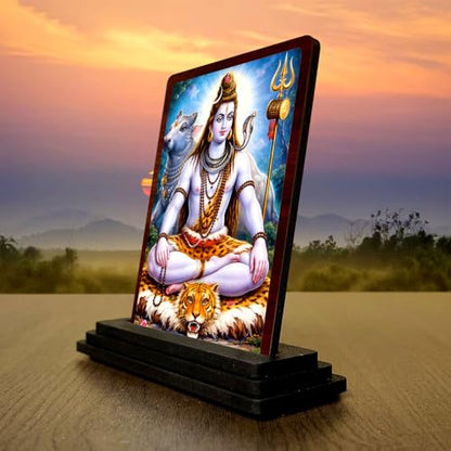 Image 3 of 4x5 Inch Lord Shiva Wooden Idol with HD Print | Calm Energy Desk & Temple Decor