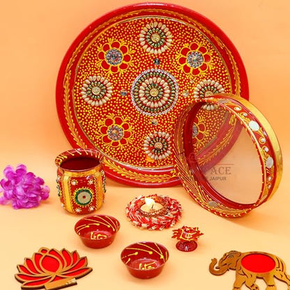 Image 1 of Default Title for the product JAIPUR ACE Karwa Chauth Traditional and Decorative Pooja Thali Set 30 x 30 x 4 cm