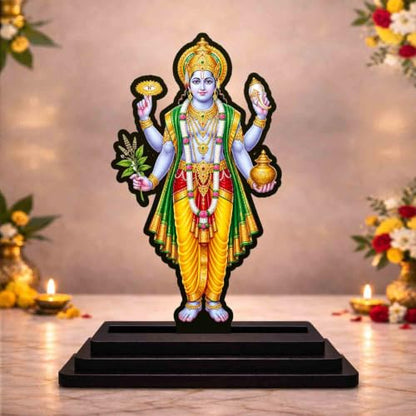 Image 1 of Default Title for the product Lord Dhanvantri Wooden MDF Printed Idol with Stand, 4 x 5 Inch, Pooja Room Decor, Home Temple Mandir Decoration, Religious Gift