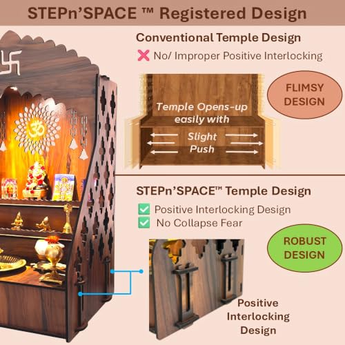 Image 7 of STEPn'SPACE Wooden Temple Pooja Mandir XXL 2 Steps Size - W48xD38xH70 cm