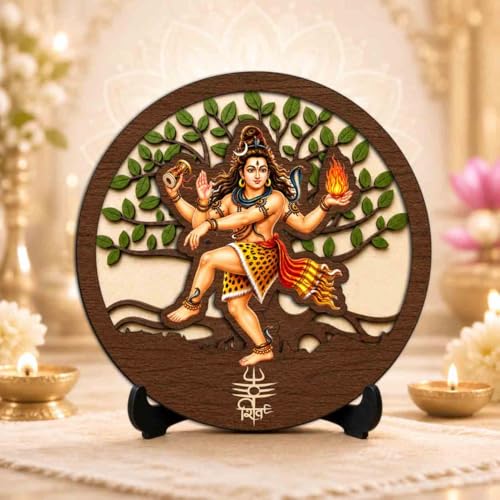 Image 2 of Nataraj Shiv Ji Wooden Murti for Home Mandir, Prayer Room, Table Top Decor & Spiritual Gifting - 5x5 Inch