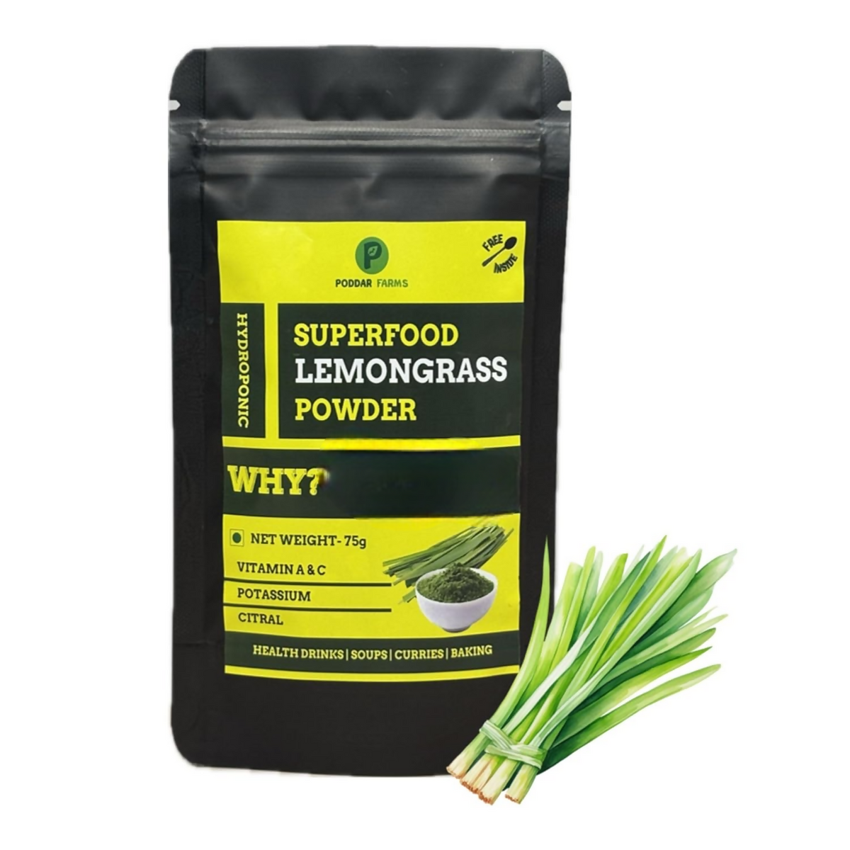 Image 1 of 75 gm for the product Poddar Farms Premium Lemongrass Powder