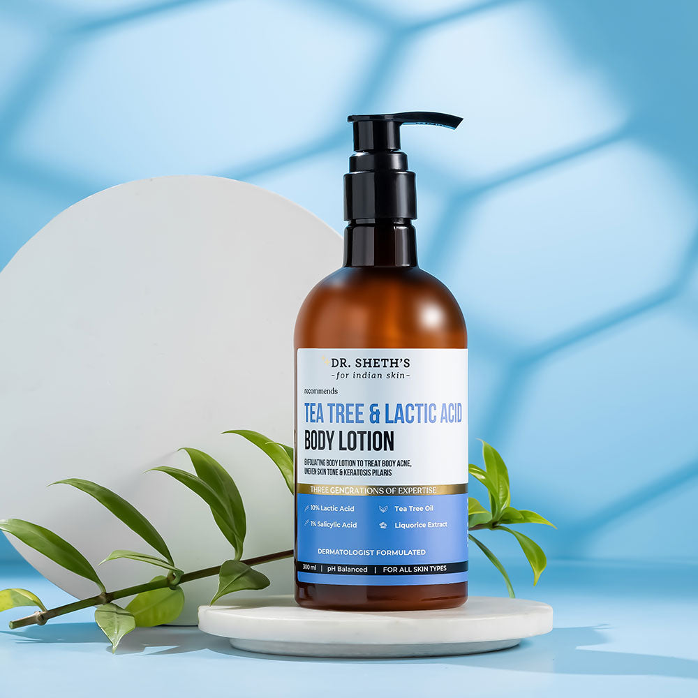 Image 1 of 200 ml / Pack of 1 for the product Dr. Sheth's Tea Tree & Lactic Acid Body Lotion - Ph Balanced, To Reduce Body Acne, Uneven Skin Tone