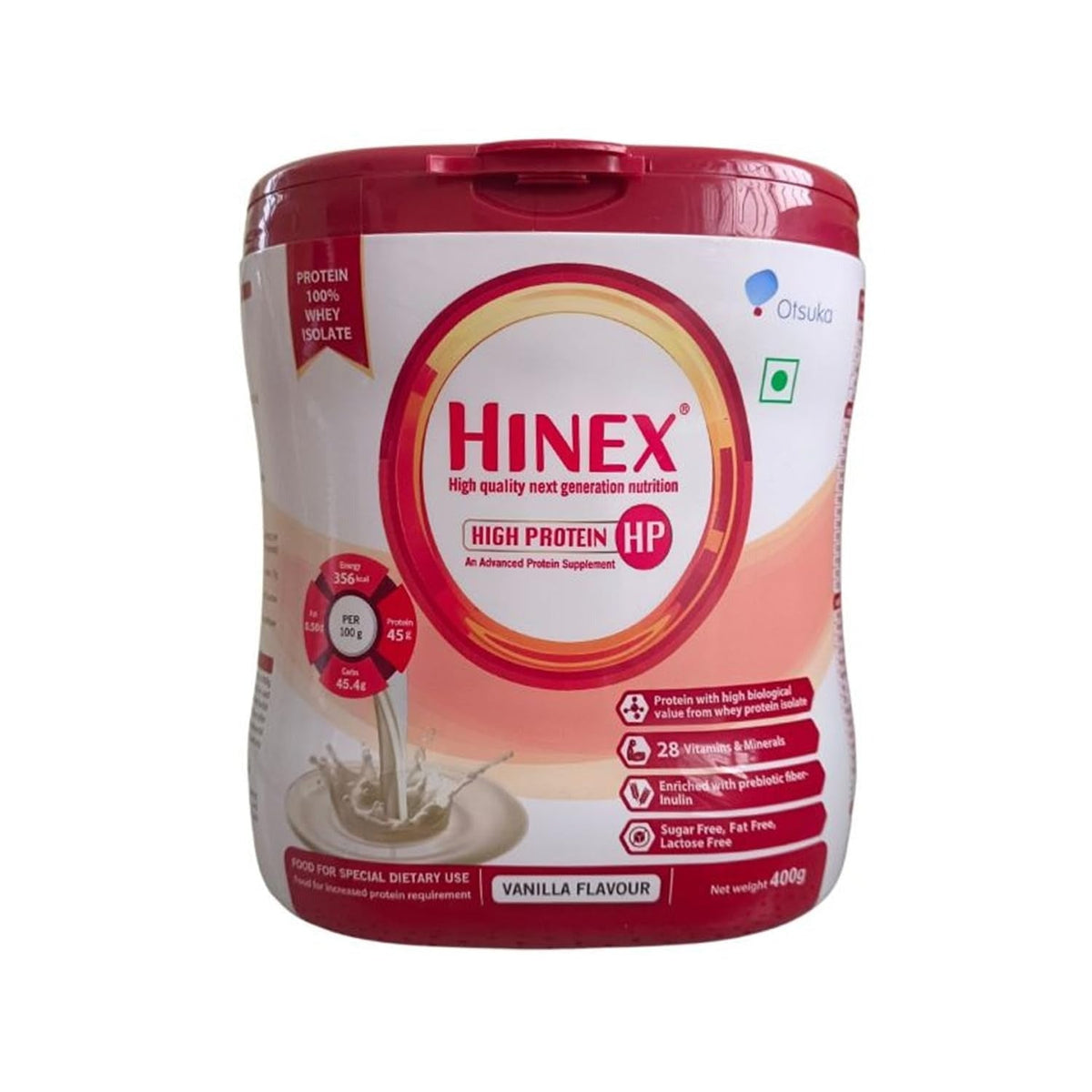 Image 1 of 400 gm for the product Hinex HP High Protein Powder - Vanilla Flavor