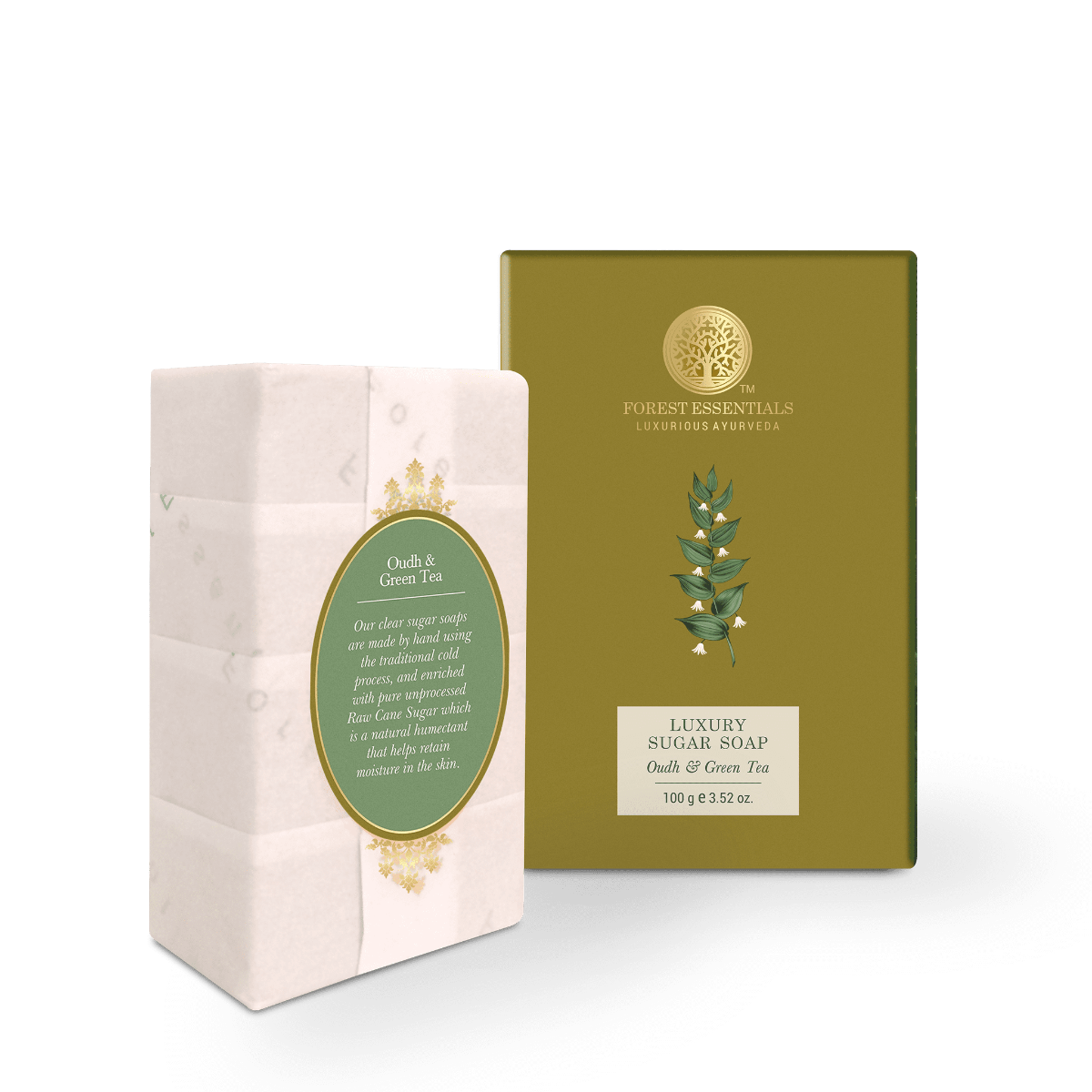 Image 1 of 100 gm for the product Forest Essentials Luxury Sugar Soap Oudh & Green Tea