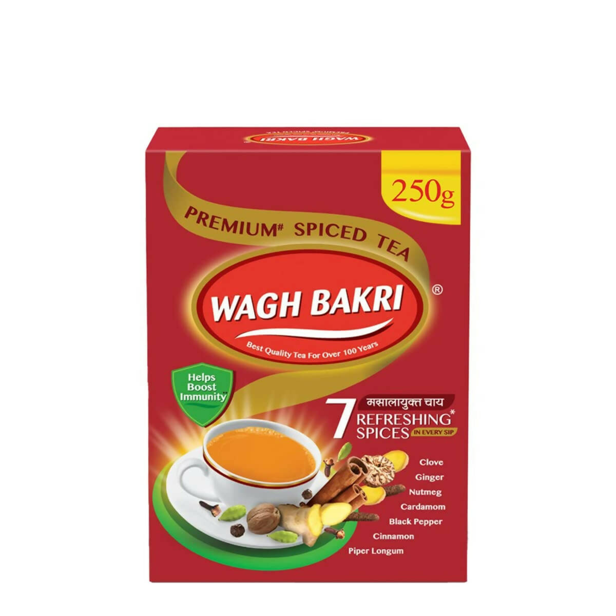 Image 1 of 250 gm / Pack of 1 for the product Wagh Bakri 7 Refreshing Spices Tea | Wagh Bakri Premium Spiced Tea | Made With 7 Authentic Refreshing Spices
