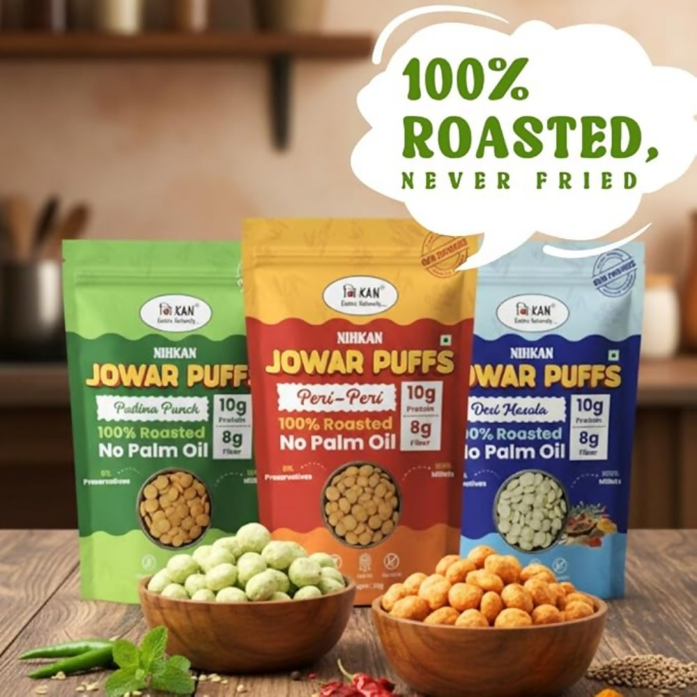 Image 4 of NIHKAN Jowar Puffs - Desi Masala, Peri-Peri, Pudhina Punch