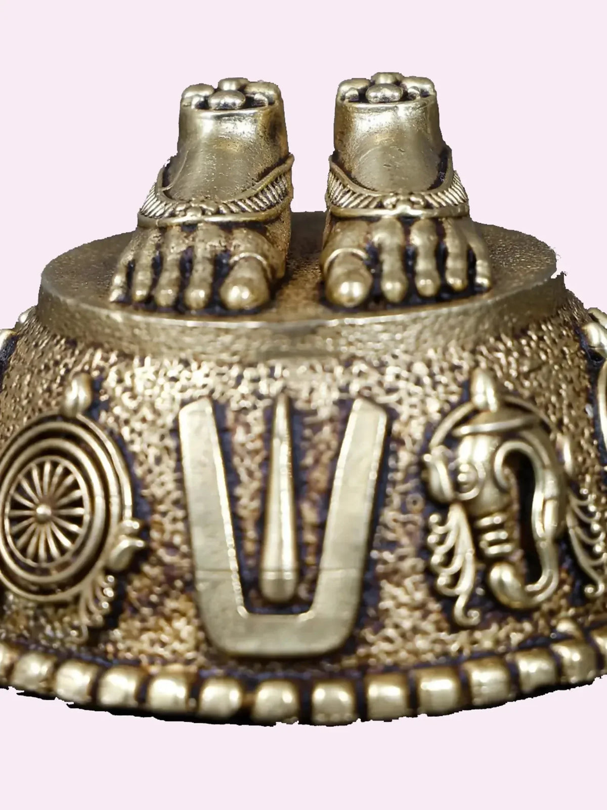 Image 1 of Ishwar Arts 2" Small Superfine Brass Goddess Lakshmi Charan with Vaishnava Symbols