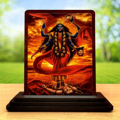 Image 2 of Kali MATA Sacred Portrait Wooden Idol 4x5 Inch HD Printed Table Decor for Home Temple