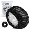 Image 1 of Set Of 2 / Pack of 1 for the product Fabskin Luxury Satin Silk Hair Bonnet Cap For Sleeping With Satin Scrunchie - Black