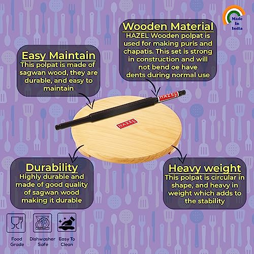 Image 3 of HAZEL Wood Polpat Chakla Roti Chapati Maker 21 cm with Sheesham Roti Roller Belan Rolling Pin 35 cm