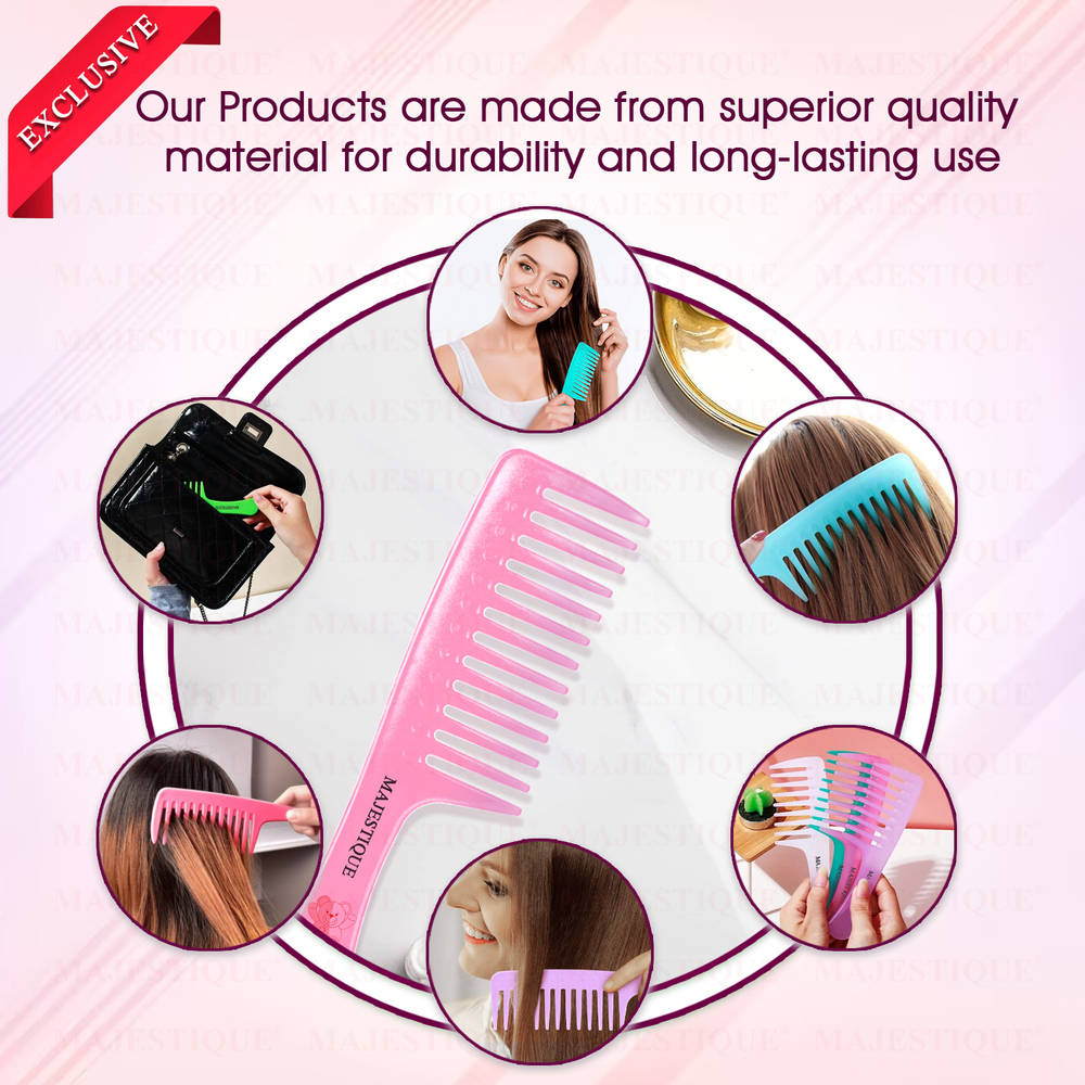 Image 7 of Majestique Wide Tooth Comb For Curly Hair - Pink