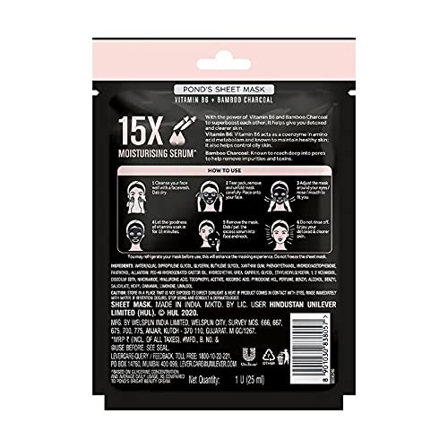 Image 3 of Ponds Activated Charcoal Sheet Mask, With Vitamin B6 For Clear Detox Skin, Paraben Free, Black Biodegradable Fabric, 25 ml