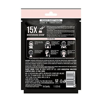 Image 3 of Ponds Activated Charcoal Sheet Mask, With Vitamin B6 For Clear Detox Skin, Paraben Free, Black Biodegradable Fabric, 25 ml
