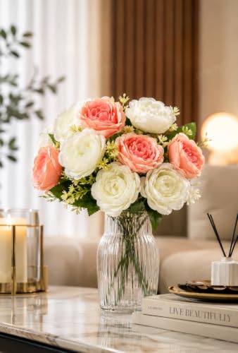 Image 5 of Divyakosh Artificial Flowers for Vase (10 Peonies), Artificial Flowers Bunch (Vase Not Included), Luxury Floral Centerpiece for Living Room Dining Table Office Decor