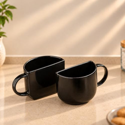 Image 1 of Black for the product ExclusiveLane Unique Half Ceramic Tea Cups Set of 2 (130 ML)
