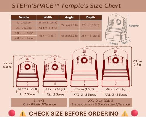 Image 5 of STEPn'SPACE Wooden Temple Pooja Mandir XXL 2 Steps Size - W48xD38xH70 cm