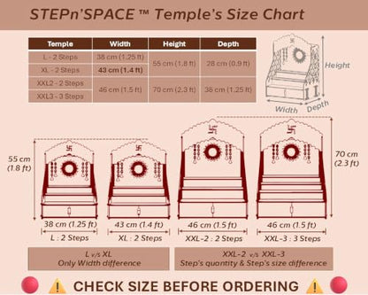 Image 5 of STEPn'SPACE Wooden Temple Pooja Mandir XXL 2 Steps Size - W48xD38xH70 cm