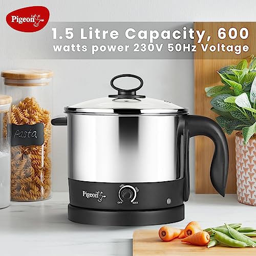 Image 6 of Pigeon By Stovekraft 1.5 Liters Multipurpose Kessel 3 In 1 Value Pack, Multi Cooker, Idli Stand With 3 Plates, Steamer With Stainless Steel Stand (Black & Silver), 600 Watts