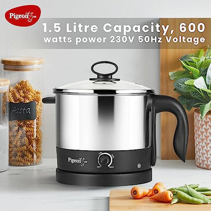 Image 6 of Pigeon By Stovekraft 1.5 Liters Multipurpose Kessel 3 In 1 Value Pack, Multi Cooker, Idli Stand With 3 Plates, Steamer With Stainless Steel Stand (Black & Silver), 600 Watts