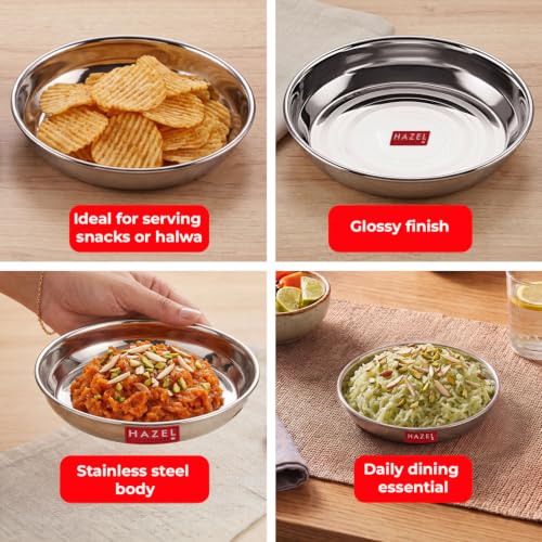 Image 4 of HAZEL Small Steel Plates for Snacks, 300 ML, Set of 3