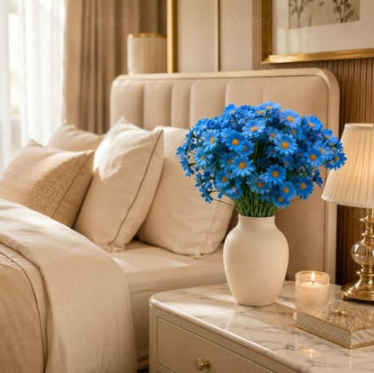 Image 6 of Divyakosh Artificial Daisy Flowers Bunch for Home Decor, Pack of 5 with 150 Blue Flowers, Faux Floral Arrangement for Vase, Living Room, Wedding, Festive & Party Decoration