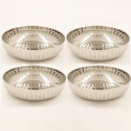 Image 3 of Pack of 4 for the product Spillbox Stainless Steel Hammered Bowl Quarter Plates Snack Plate Nasta Plate Dessert Plate Set Side Dish Cup Mirror Finish BPA Free