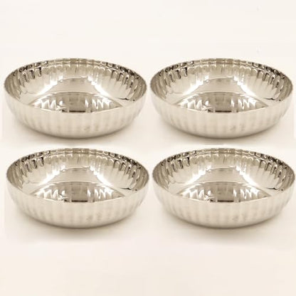 Image 3 of Pack of 4 for the product Spillbox Stainless Steel Hammered Bowl Quarter Plates Snack Plate Nasta Plate Dessert Plate Set Side Dish Cup Mirror Finish BPA Free