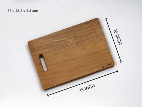 Image 2 of Vesta Homes Wooden Chopping Board, Cutting Board, Serving Tray for Kitchen Vegetables, Fruits & Cheese | Natural Acacia Wood |38 * 25 * 2.5 Cms | Handmade in India