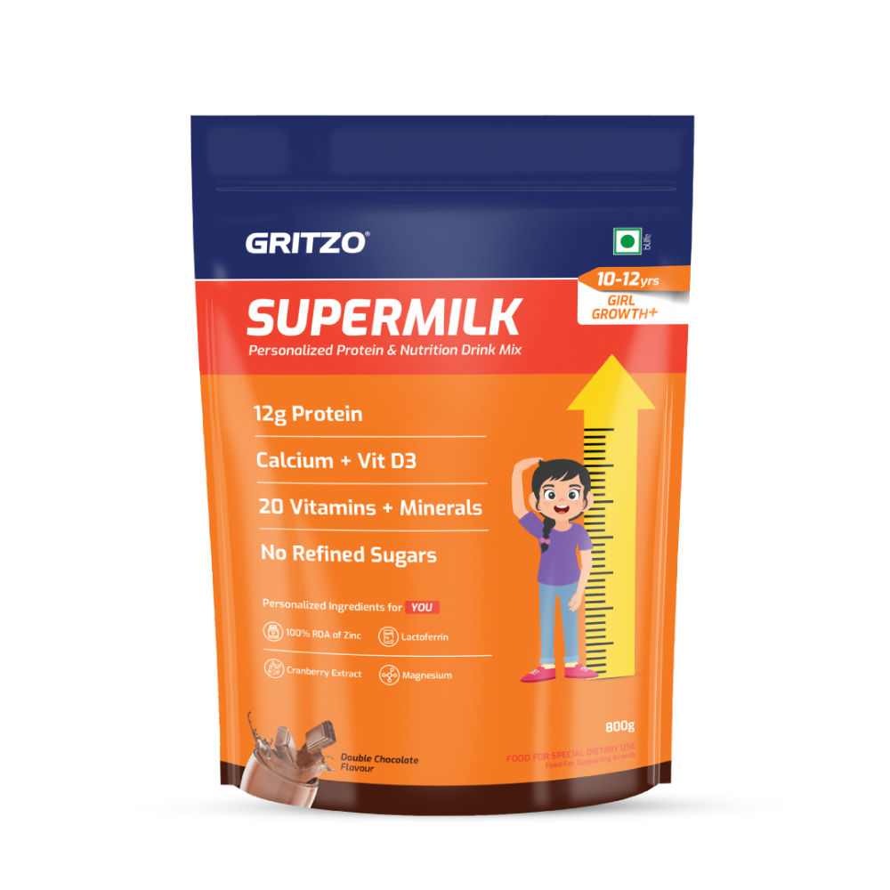 Image 1 of Gritzo SuperMilk Height+ Health Drink for 10-12y Girls - Double Chocolate Flavor