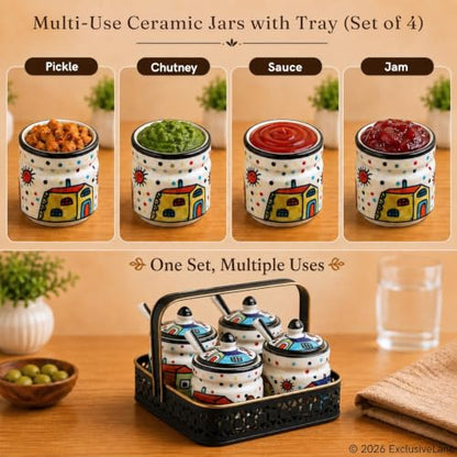 Image 5 of ExclusiveLane The Hut Multi-Purpose Ceramic Pickle Jars with Iron Holder Set of 4 220 gram Each