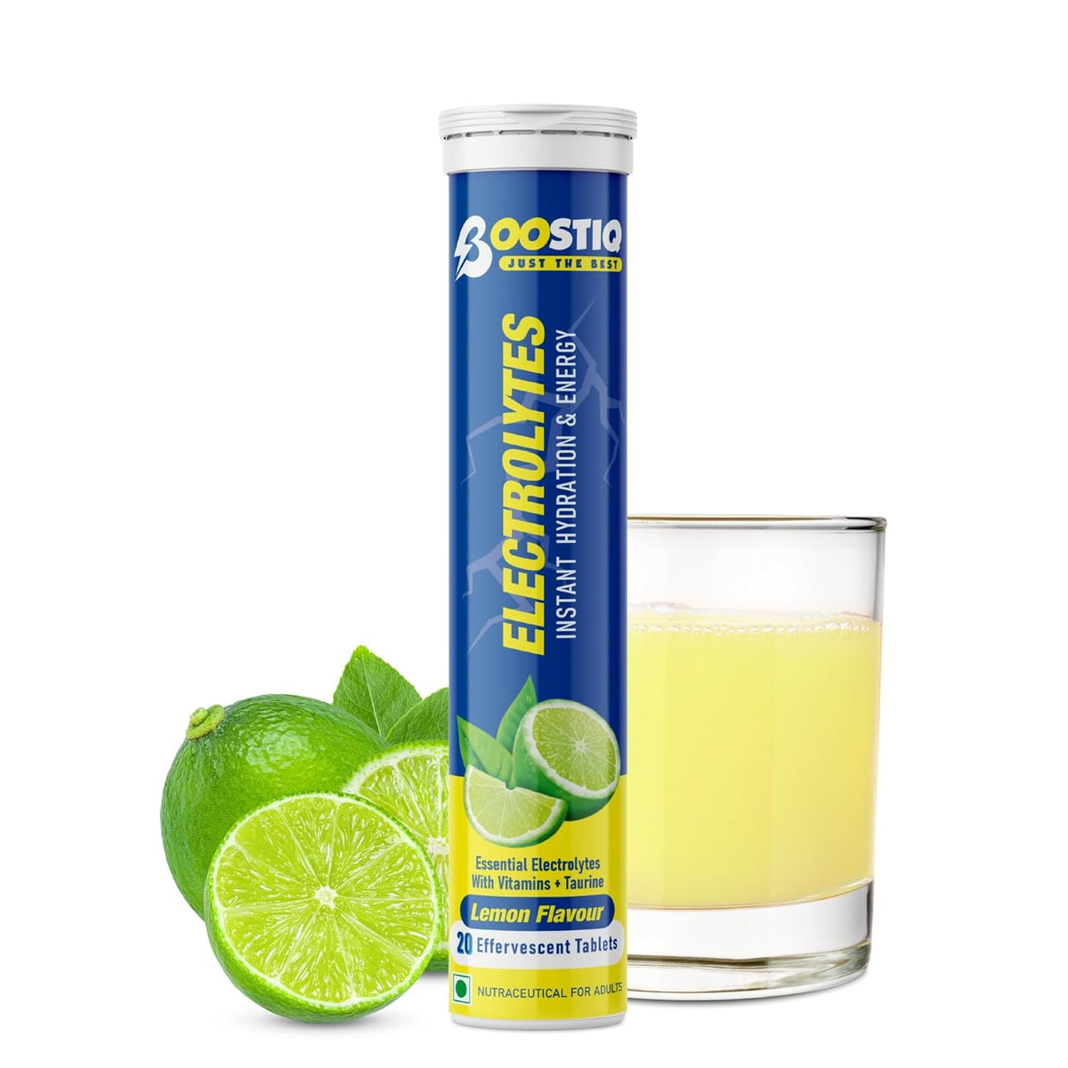 Image 1 of 20 tabs for the product BOOSTIQ Electrolytes Effervescent Tablets - Lemon Flavour