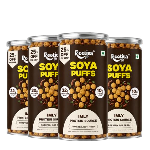 Image 1 of Default Title for the product ROOTIVAFIT Soya Puffs Imly Flavour, Roasted Not Fried, High Protein Snack with Jowar and Soya Flour, 90g, Pack of 4