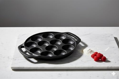 Image 3 of ROSTON Cast Iron Paniyaram Appam Pan 12 Cavity Induction Base