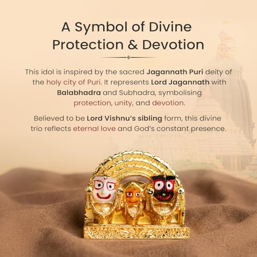 Image 2 of Astrotalk Shri Jagannath Idol (4x3.5 Inch) | Gold Plated Trio Murti | for Protection & Positivity | Car Dashboard God Idol | Home Decor for Living Room & Office | Gift for Man & Woman
