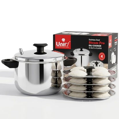 Image 1 of Default Title for the product Unify Stainless Steel Idli Cooker 4 Plates | Idli Maker | Induction & Gas Compatible | Sandwich Bottom Steamer with Lid | 16 Idli Capacity | Durable, Rust-Resistant & Easy to Clean