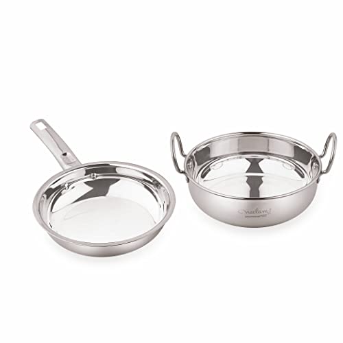 Image 1 of Default Title for the product neelam Stainless Steel Induction Bottom Large Fry Pan & Kadai Combo