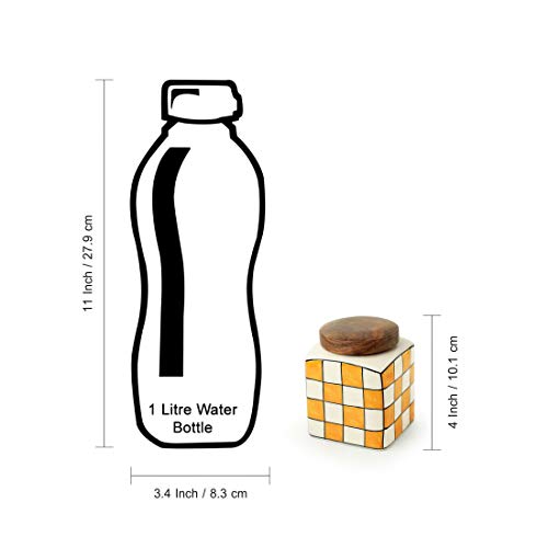 Image 7 of ExclusiveLane Shatranj Check Handpainted Multipurpose Storage Ceramic Jar with Wooden Lid 240 ML