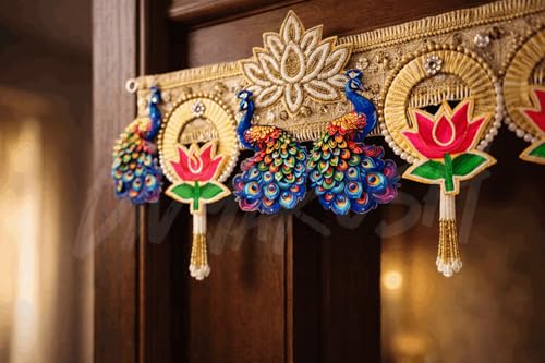 Image 5 of Divyakosh Handcrafted Peacock Lotus Toran Door Hanging 40 Inch | Traditional Indian Bandarwal for Home Entrance, Pooja Room, Diwali, Wedding & Festive Decoration