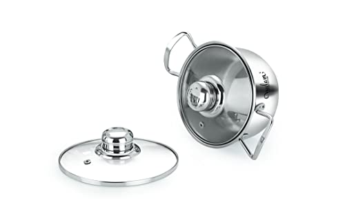 Image 3 of neelam Stainless Steel 22 Gauge Induction Bottom Conical Sauce Pot with Glass Lid 18 cm 2.0 LTR