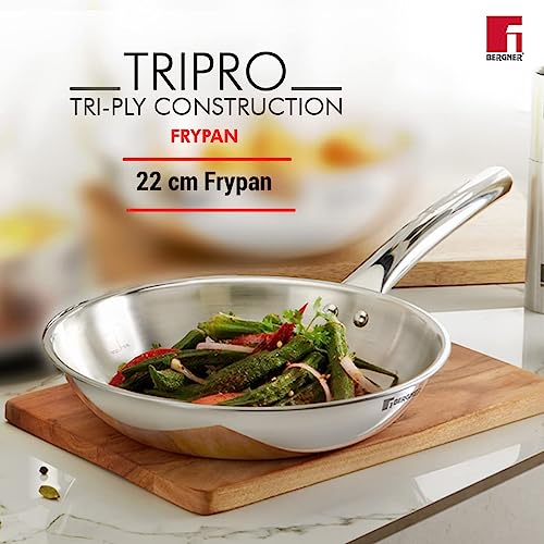 Image 6 of BERGNER Tripro 7 Pcs Triply Cookware Set - 24cm (3L) Kadai with Lid, 22cm (1.5L) Frypan, 16cm (2L) Tope with Lid, 20cm (3.4L) Casserole with Lid