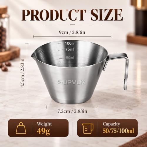 Image 2 of Supvox Espresso Measuring Cup 100ml Stainless Steel Pour with Handle
