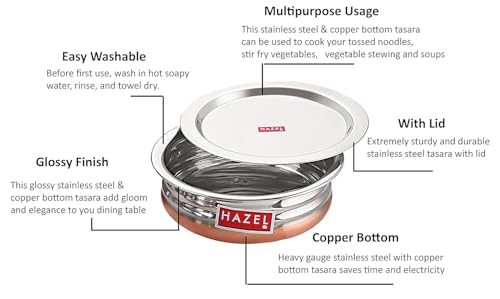 Image 5 of HAZEL Copper Bottom Uruli with Lid Stainless Steel Biryani Cooking and Serving Pot Set of 4