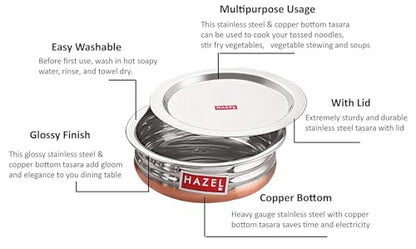 Image 5 of HAZEL Copper Bottom Uruli with Lid Stainless Steel Biryani Cooking and Serving Pot Set of 4